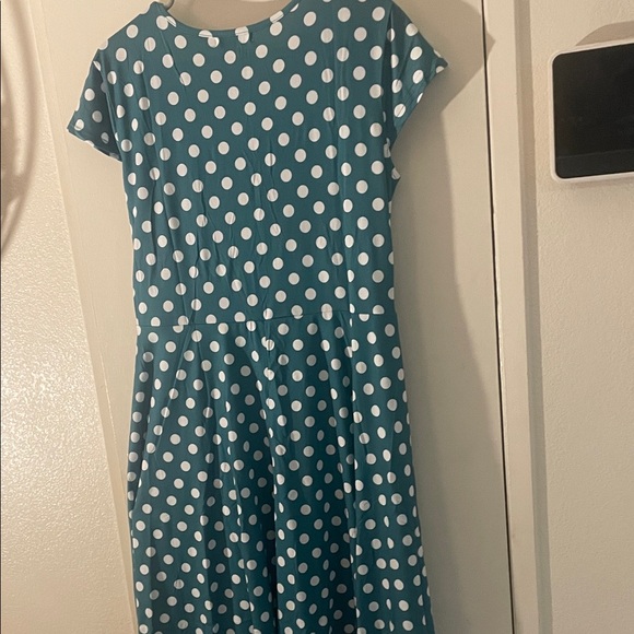 Chic Teal and White Polka Dot Midi Dress - Picture 8 of 12